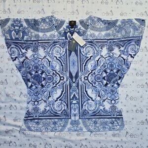 JM Collection Women's Blouse Top Size Large Floral Bling Stretch Pullover